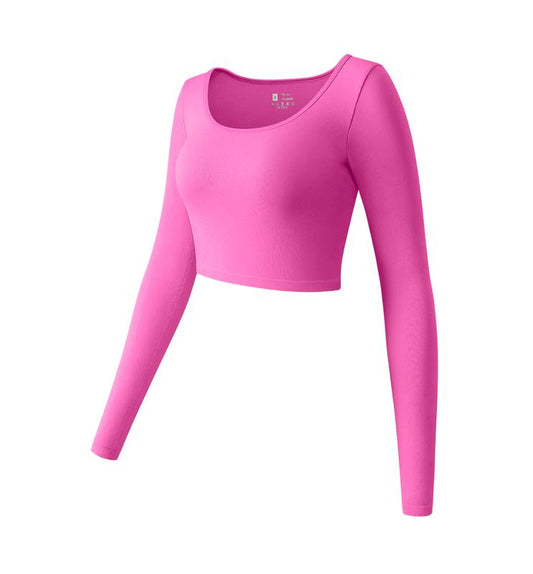 OYV Women'S round Neck Crop Workout Exercise Tops Long Sleeve Shirts Perfect for Woman Athletic Top